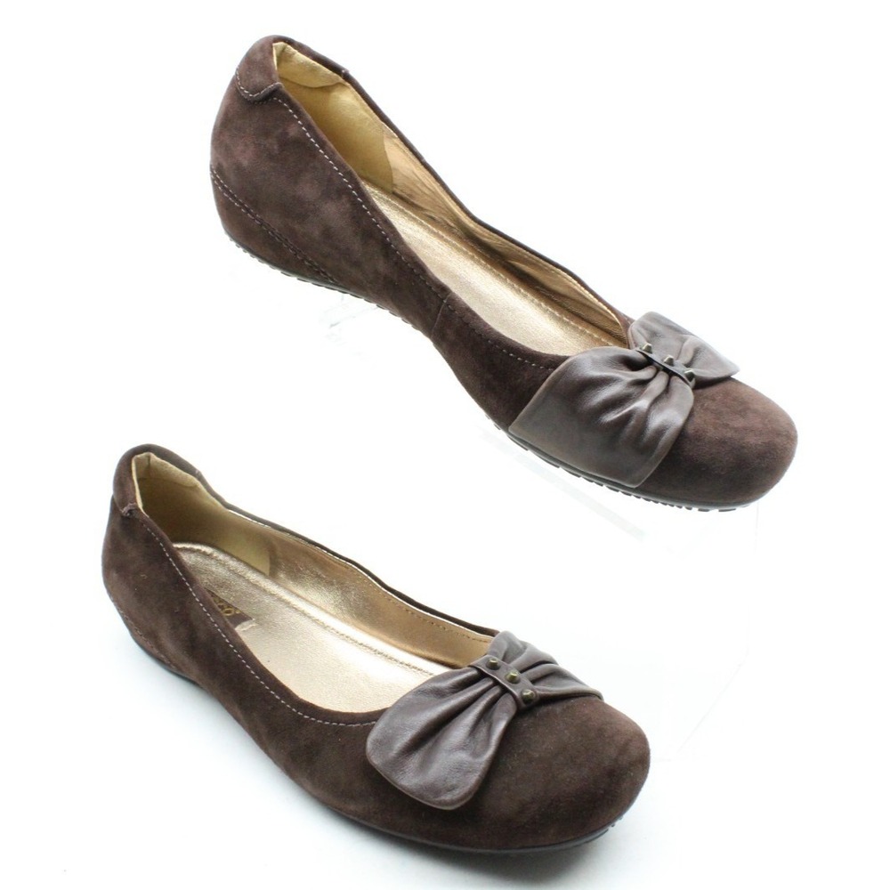 Ecco BOUILLON Brown Leather Ballerina Flats w‎ Leather Bows EU 40 US 9-9.5